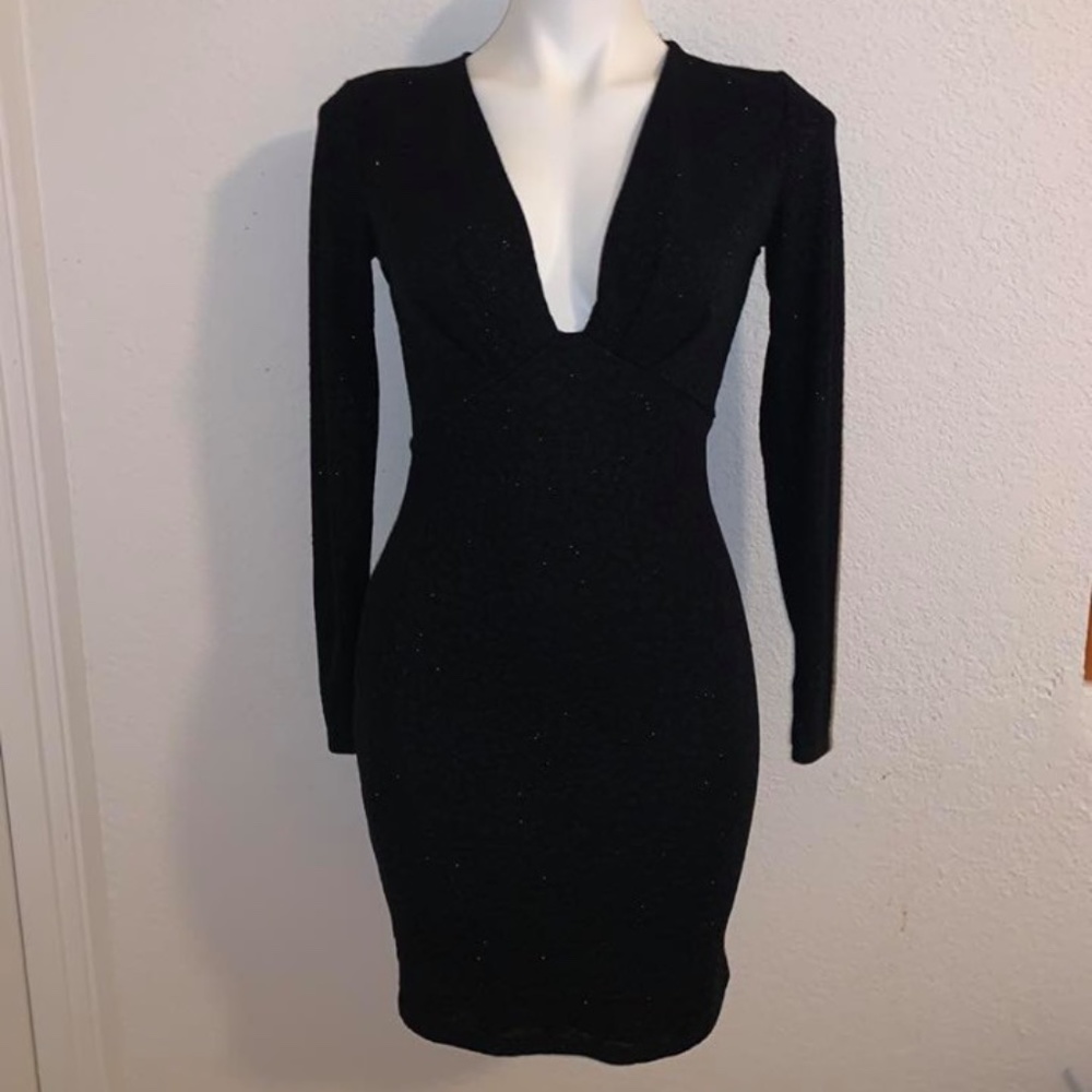 Black Sparkle Long Sleeve Body Con Dress